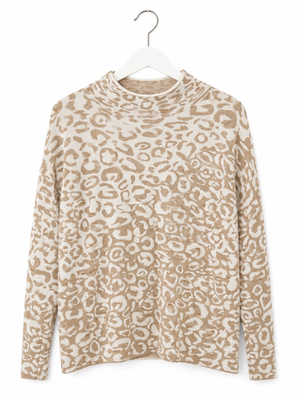J. McLaughlin Animal Print Elsie Mock Neck Sweater Size M Neutral Leopard
